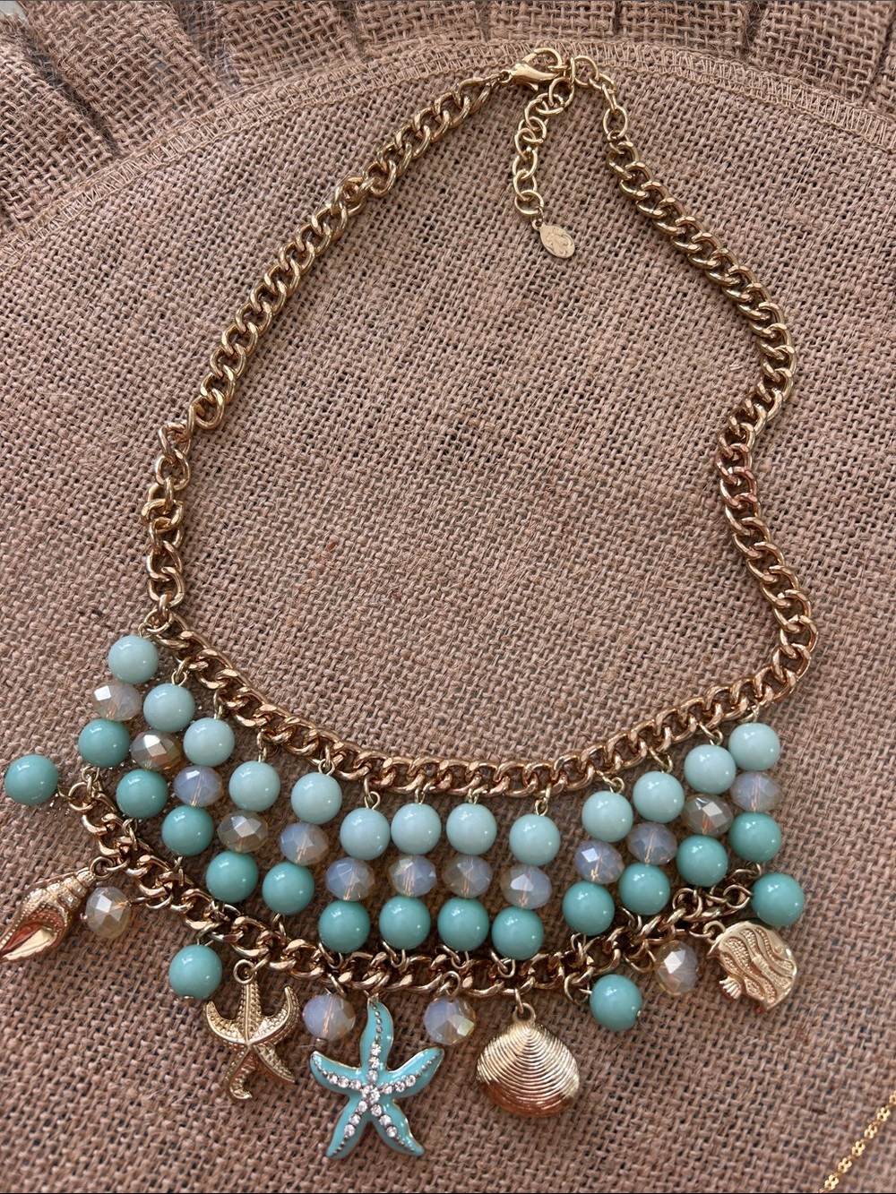 Gold-Tone Turquoise colored Beaded Charm Necklace - Women Jewelry